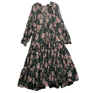 Free People Black Maxi Dress with Pink Floral Print